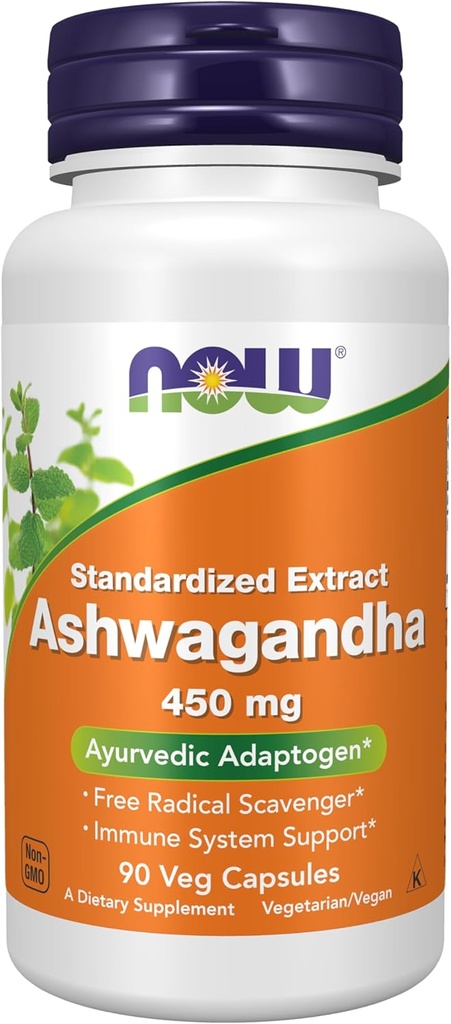NOW Συμπληρώματα, Ashwagandha (Withania somnifera) 450 mg (Standardized Extract), 90 κάψουλες Veg