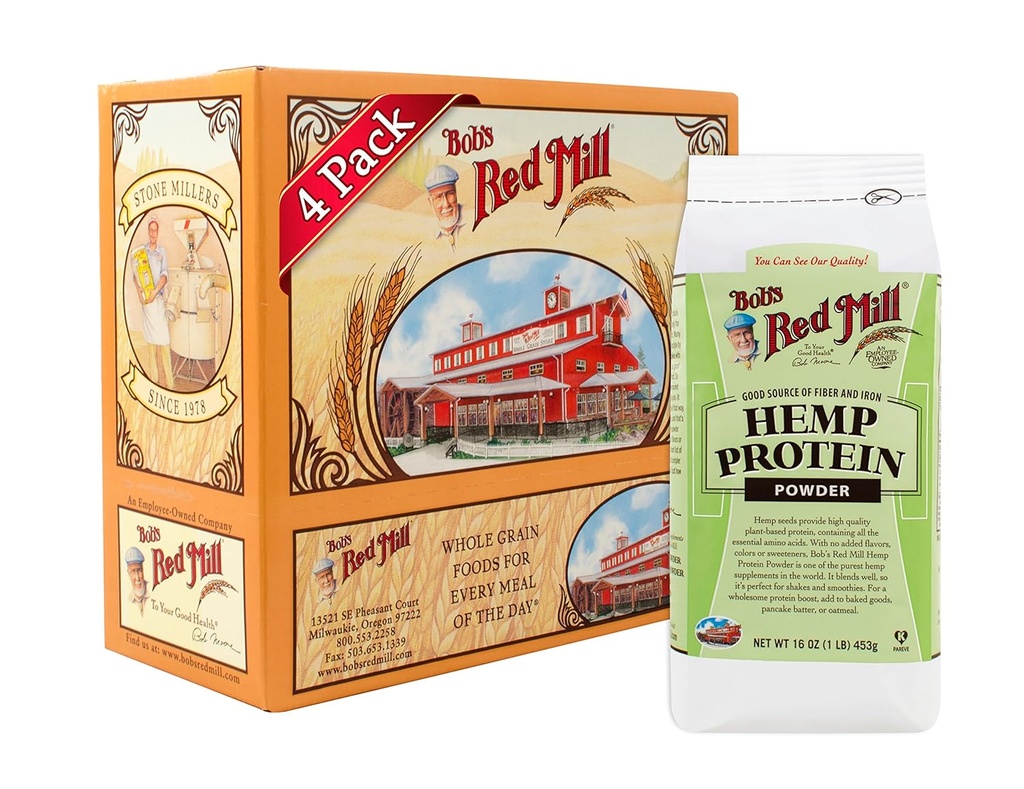 Bob's Red Mill Hemp Protein Powder, 16oz (Pack of 1) - Μη ΓΤΟ, Vegan, Παλαιοφιλικό, Κετό Φιλικό, Κόσερ