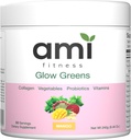 Glow Greens Powder, Κολλαγόνο με Προβιοτικά, Βιταμίνες, Digestive Ένζυμα, Superfoods, Υγεία των Ούλων, Ανακουφιστικό, Ραδιενεργό Δέρμα, Φυσικό Λάμψη, Σπιρουλίνα, Χυμός Mix, 30 SVG, Mango
