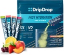 DripDrop Hydration Packets - Sunburst Variety Pack - Single Σερβίρετε Ηλεκτρολύτες Powder Drink Mix - Λεμόνι, Φράουλα, Ροδάκινο, Μαύρο Τσέρι - Μη Γλουτένη, Vegan - 32 Sticks