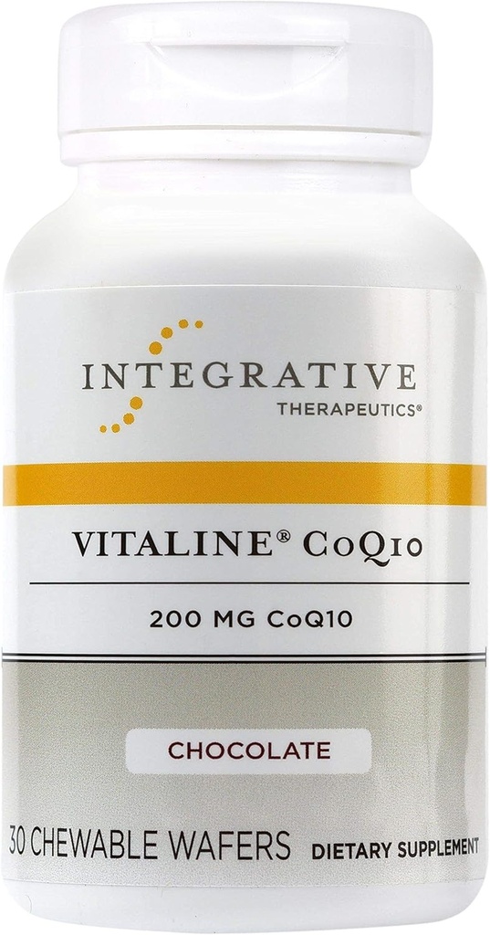 Ολοκληρωτικά Θεραπευτικά Vitaline CoQ10 200 mg - Συμπλήρωμα Υποστήριξης για την Υγεία του εγκεφάλου για Ενήλικες* - Υποστηρίζει την Υγεία της Καρδιάς* - Χωρίς γαλακτοκομικά - Σοκολάτα Γεύση, 30 Μασώμενα Δισκία (30 Σερβιέτες)