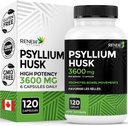 Renew Actives Psyllium Husk 1200MG ανά 2 κάψουλες – Laxative & Soluble Fiber χύδην για Digestive Health, Regularity & Adult Wellness – Καθαρά συστατικά – Κατασκευάζονται στον Καναδά – 120 κάψουλες