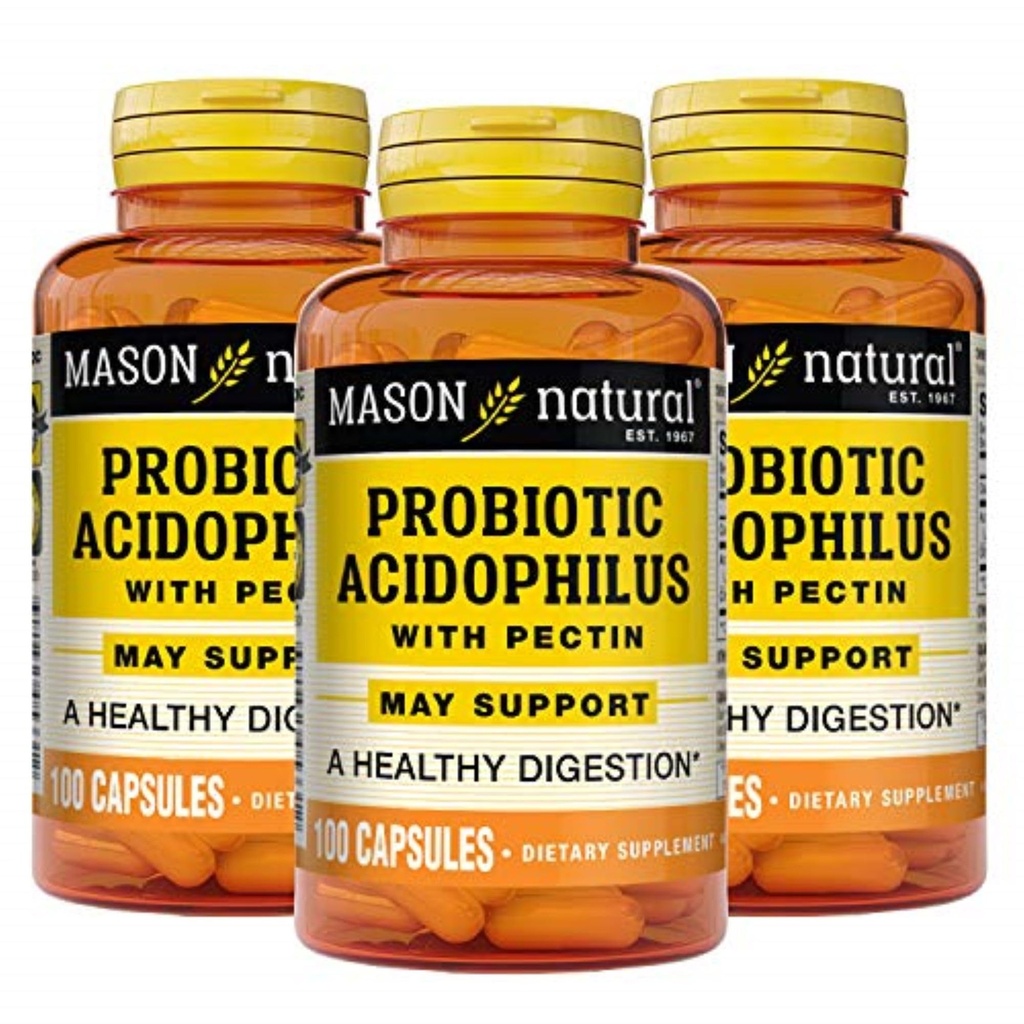MASON NATURAL Probiotic Acidophilus, 150 Day Supply, Supports Regularity and Normal Digestion with Pectin & Calcium, 100 Capsles (Pack of 3)