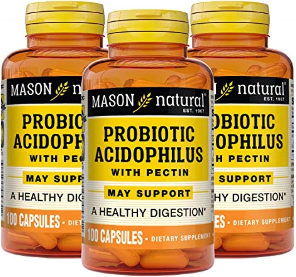 MASON NATURAL Probiotic Acidophilus, 150 Day Supply, Supports Regularity and Normal Digestion with Pectin & Calcium, 100 Capsles (Pack of 3)