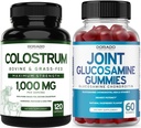 Colostrum (120 Count) Bovine Colostrum Capsles for Adults and Glucosamine Chondroitin (60 Gummies) Joint Supplements for Men & Women with Delicious Raspberry Flavor - Vegan Safe & Made in USA