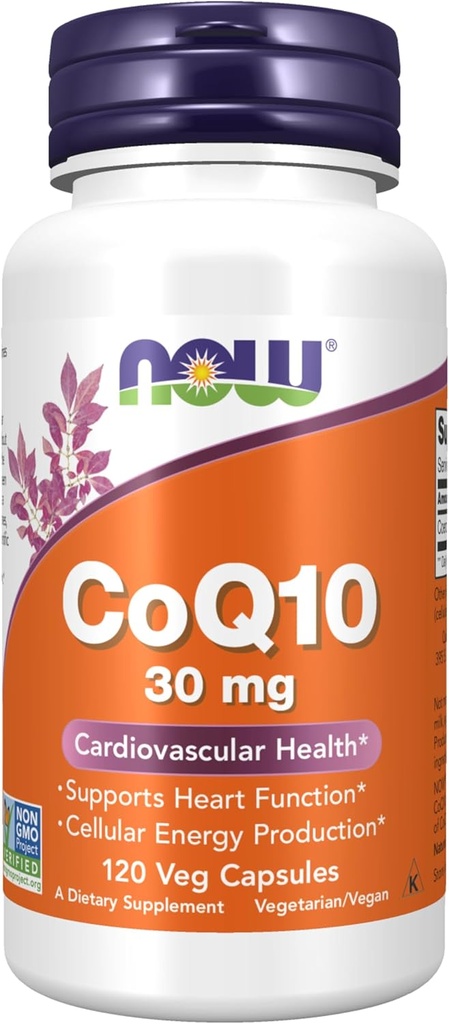 NOW συμπληρώματα τροφίμων, CoQ10 30 mg, φαρμακευτικός βαθμός, All-Trans μορφή που παράγεται με ζύμωση, 120 κάψουλες Veg