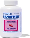 MAJOR Banophen Diphenhydramine HCI 50 mg Κάψουλες - Προσωρινή Ανακούφιση από τα Συμπτώματα του Πυρετού του Χέι και των Ανώτερων Αναπνευστικών Αλλεργιών - Αντιισταμινική - Αλλεργική Ιατρική - 1000 Κάψουλες (1- Πακέτο)