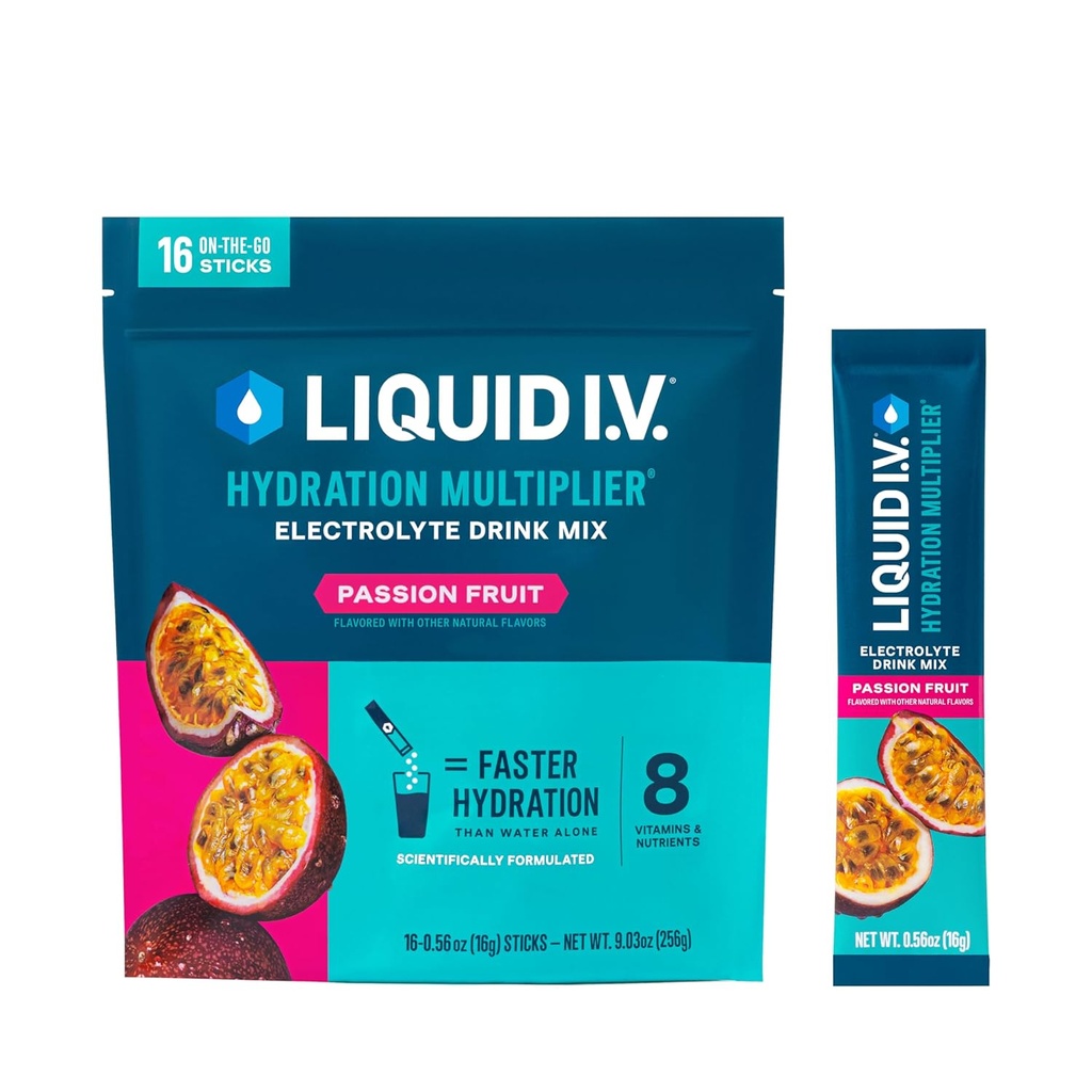 Liquid I.V.® Hydration Multiplier® - Passion Fruit - Hydration Powder Packets | Electrolyte Powder Drink Mix | Convenient Single-Serving Sticks | Non-GMO | 16 Servings (Pack of 12)