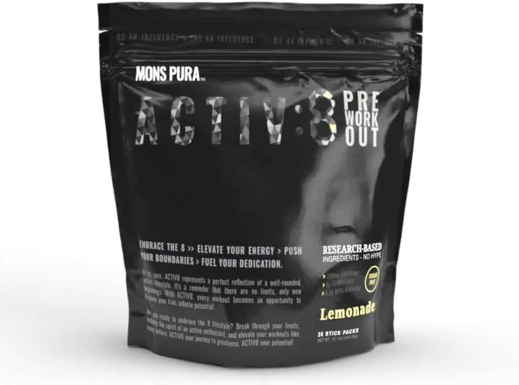 Activ8 Lemonade Pouch πριν από την προπόνηση: Ενεργοποιήστε προπονήσεις με την έρευνα-βασισμένα συστατικά - 250mg καφεΐνη, χωρίς ζάχαρη 25 Stick Pack