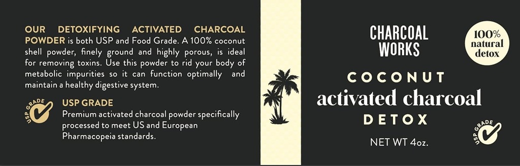 Coconut Activated Charcoal Powder by CHARCOAL WORKS | USP Food Grade Charcoal Drink | Detox | High Adsorptive Capacity | Fast Acting | Half Pint 4oz
