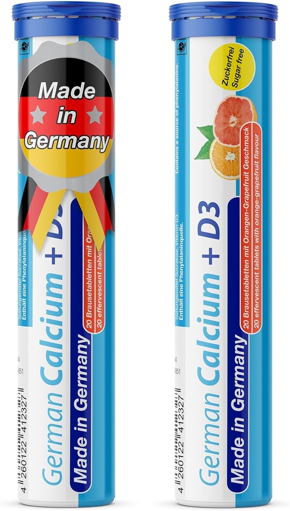 Γερμανικό Ασβέστιο + VIT. D - 40 Vegetarian Drink Αναβράζοντα δισκία - Πορτοκαλί-Grapefruit Flavor - Made in Germany
