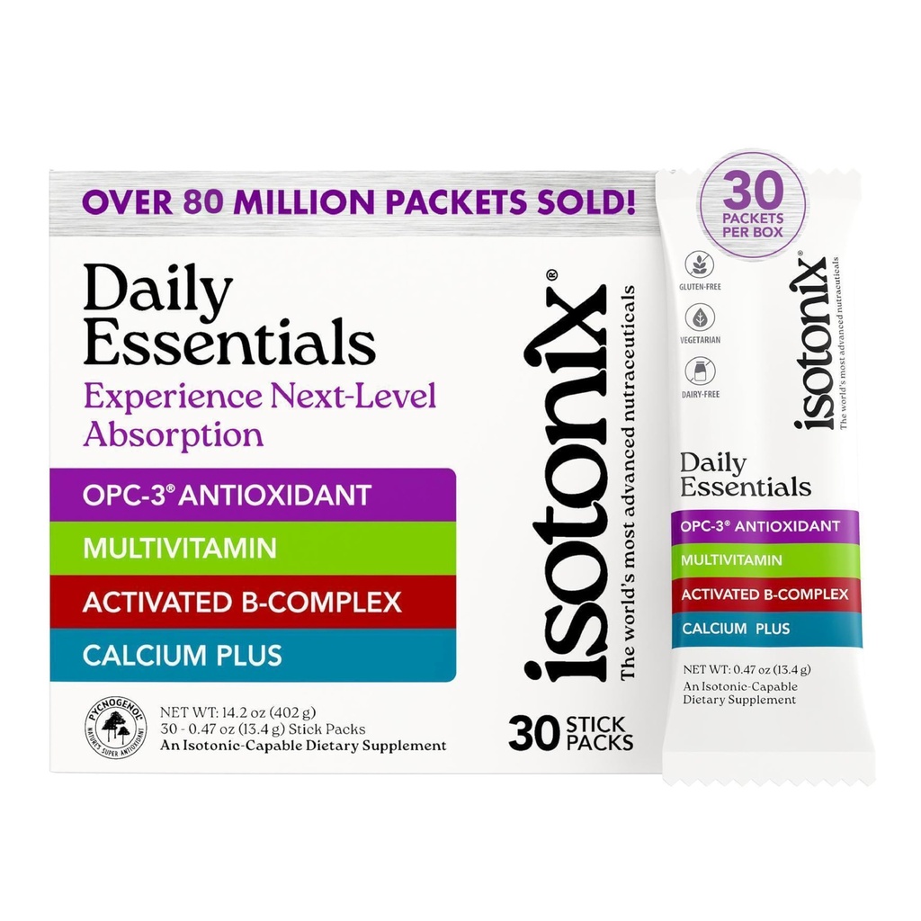 Isotonix® Daily Essentials Multivitamin Powder Packets – 4-σε-1 Formula με πολυβιταμίνη, Ενεργοποιημένο B-Complex, Calcium Plus & OPC-3 με Pycnogenol® – Ισοτονική Παράδοση – Χωρίς γλουτένη-30 Πακέτα