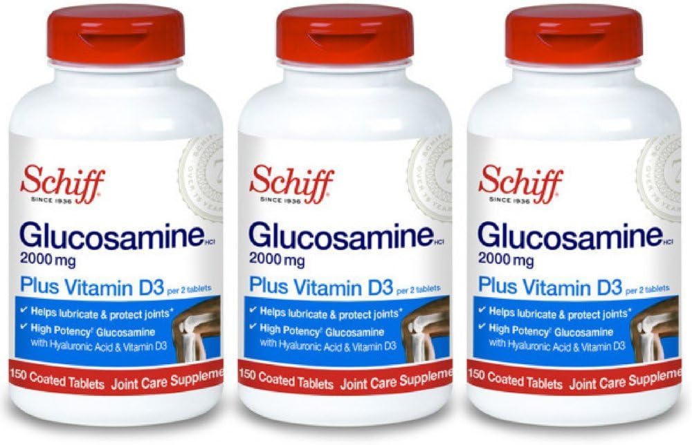 Schiff Glucosamine 2000mg με Βιταμίνη D3 και Υαλουρονικό οξύ, 150 δισκία - Συμπληρώματα κοινής χρήσης (πακέτο των 3)