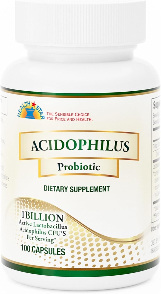 GeriCare Acidophilus 10mg Probiotic Capsules, Supports Digestive Gut Flora Balance, Immune Boost Dietary Supplement, (100 Count, Pack of 1)