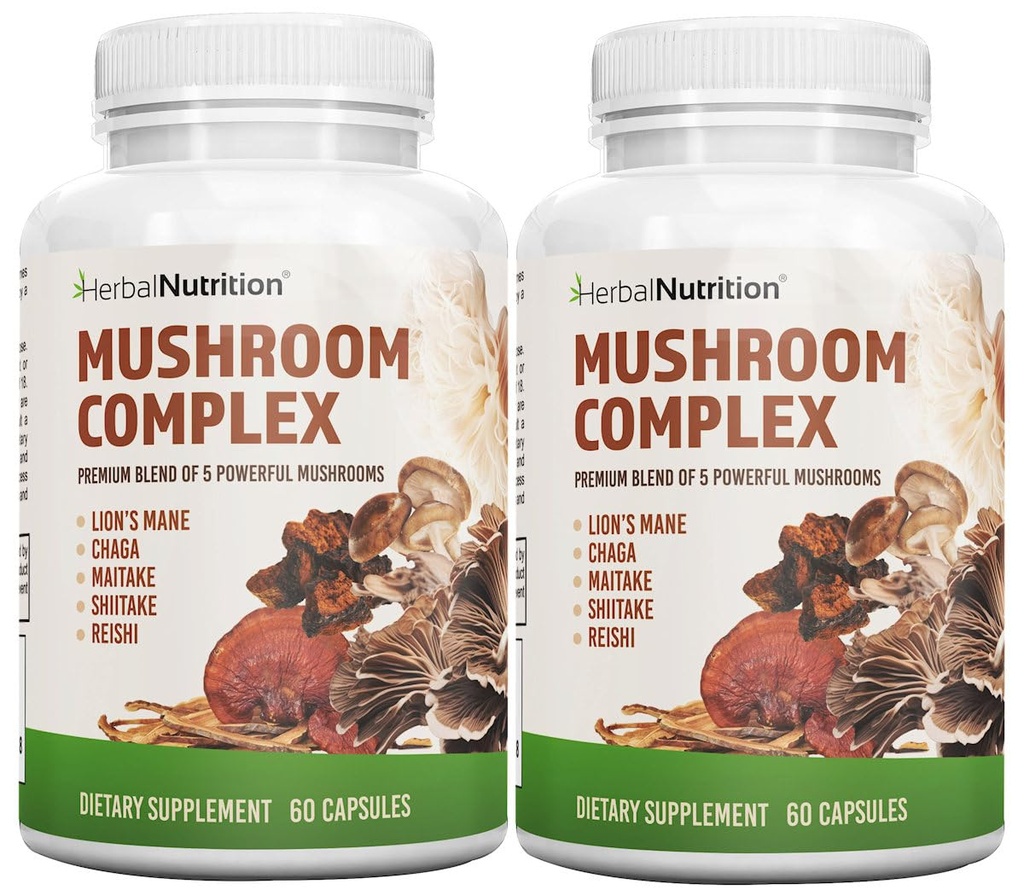 Βότανο Διατροφή Mushroom Complex 700mg έως 1400mg. Τα 5 πιο ισχυρά μανιτάρια - Lions Mane, Reishi, Chaga, Maitake, Shiitake - Υποστηρίζει την υγεία του ανοσοποιητικού, Nootropic Brain Health for Memory & Focus