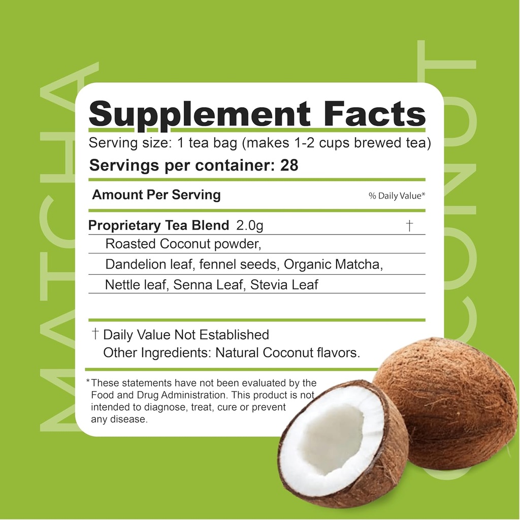 Dr. Zisman ZT Slimming - Matcha-Coconut Herbal Tea Blend με Senna Leaf- Antioxidant Effects - 28 Day Wellness Blend (28 Τσάντες Τσάι)