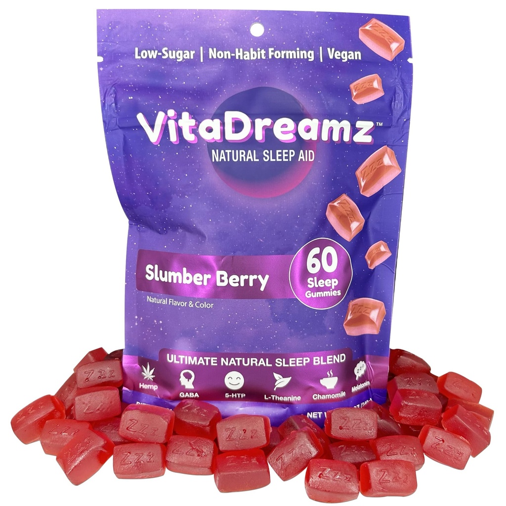 Premium Melatonin Sleep Gummies | Advanced Nighttime Blend with GABA, L-Theanine & Chamomile | Slumber Berry Vegan Gummies for Calm Relaxation & Restful Sleep | 60 Count
