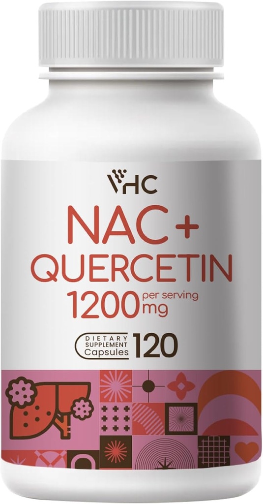 VHC NAC Supplement,Acetyl L-Carnitine1200mg Plus Quercetin, Optimum Dose (1200mg + 100mg), 2 σε 1 Dual Action Formula N- Acetyl-L-Cysteine με Quercetin, για αναπνευστικό, ήπαρ, ανοσοποιητικό, Κατασκευασμένο στις ΗΠΑ