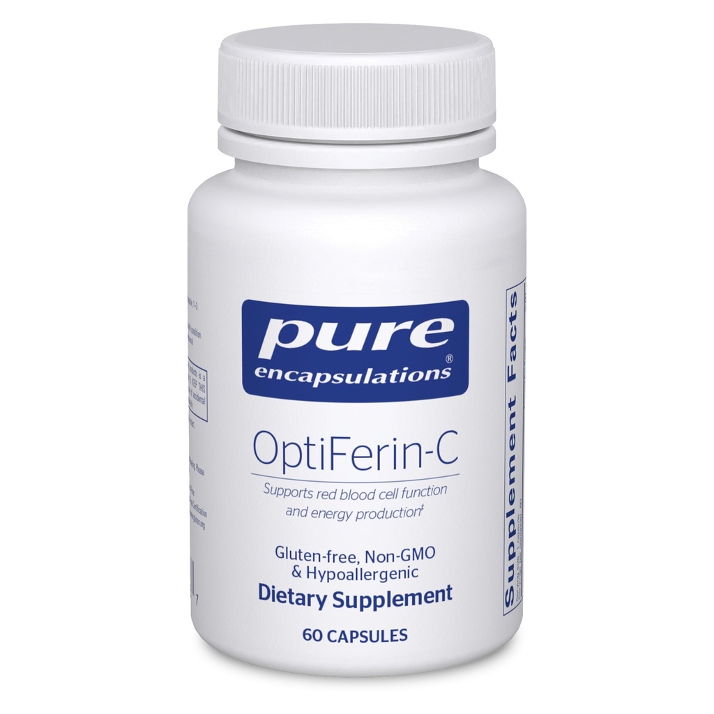 Καθαρές εγκοπές OptiFerin-C - για τα ερυθρά αιμοσφαίρια & ενέργεια - Υποστήριξη απορρόφησης σιδήρου - Συμπλήρωμα ενέργειας* - Εμπλουτισμένη βιταμίνη C - Χωρίς γλουτένη & μη ΓΤΟ - 60 κάψουλες
