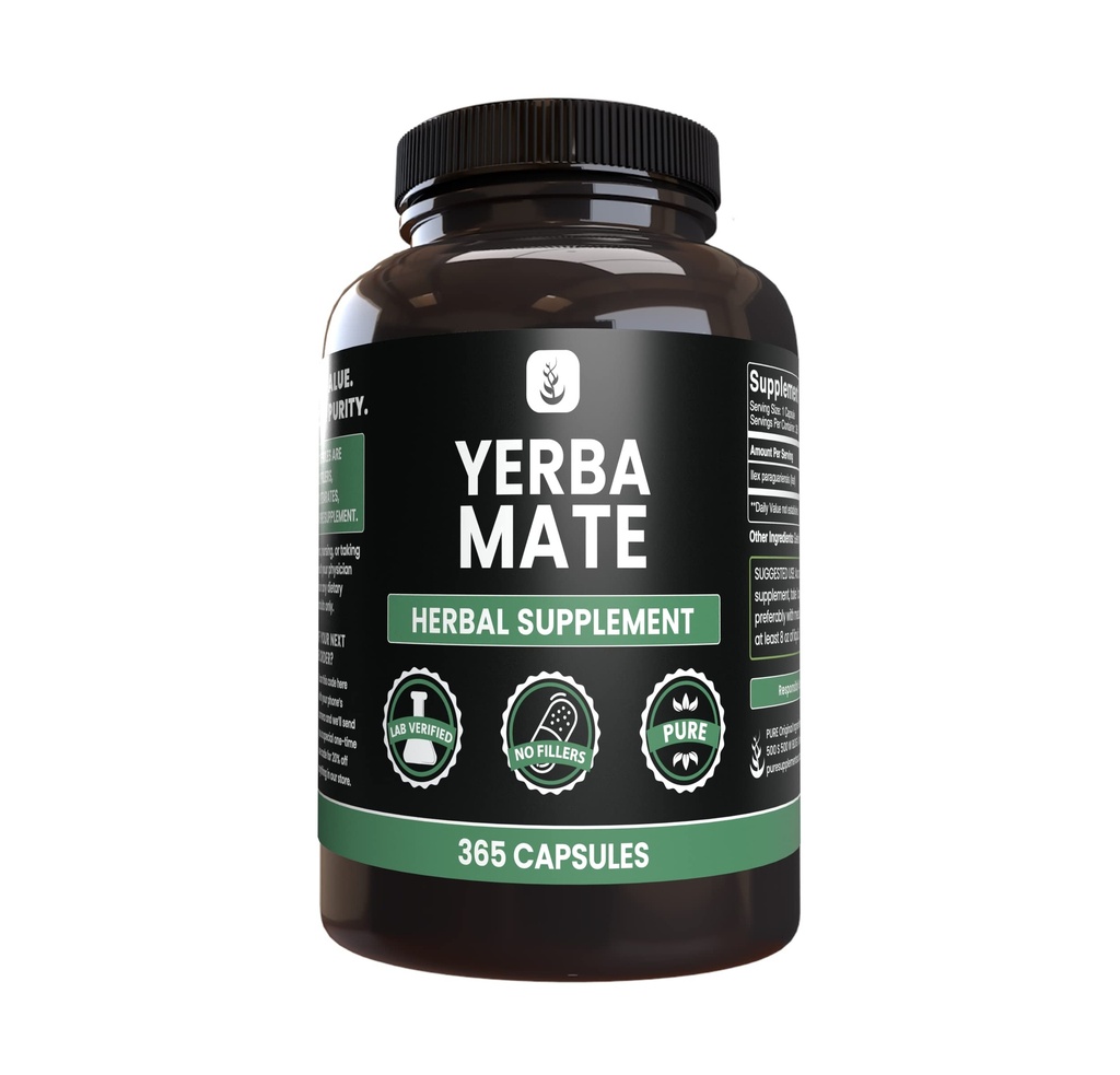 ΑΝΩΤΑΤΑ ΑΡΧΙΚΑ ΣΥΣΤΑΤΙΚΑ Yerba Mate (365 κάψουλες), Χωρίς Μαγνήσιο ή Ρύζι Fillers, Πάντα καθαρό, Εργαστήριο Επαληθευμένο