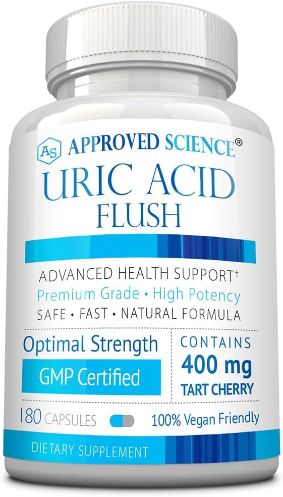 Approved Science® Uric Acid Flush Supplement with Folic Acid and Tart Cherry - 180 Capsules - 3 Month Supply
