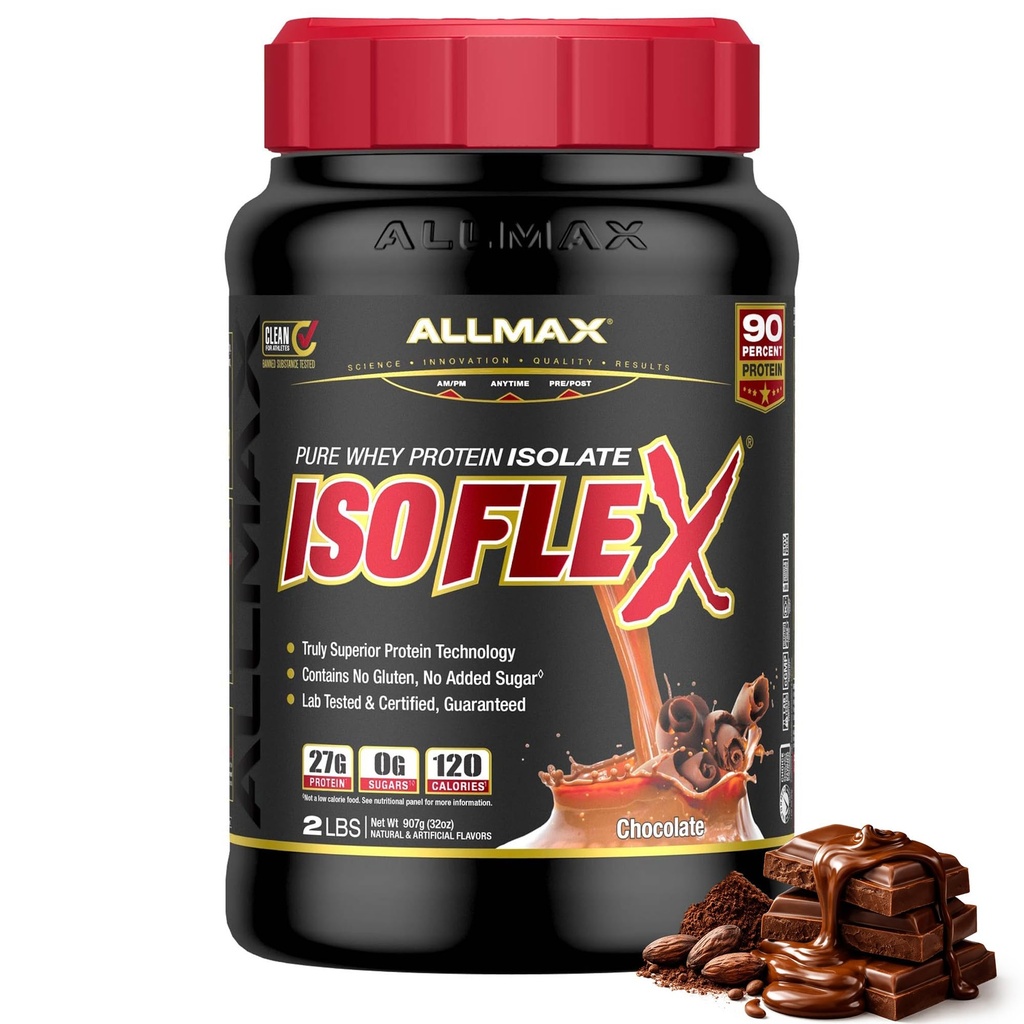ALLMAX ISOFLEX Pure Whey Isolate Protein Powder - Gluten Free, Low Lactose, Sugar-Free - High-Protein, Clean, Keto-Friendly for Pre Post Workout Supplement for Women and Men | Chocolate, 2lb