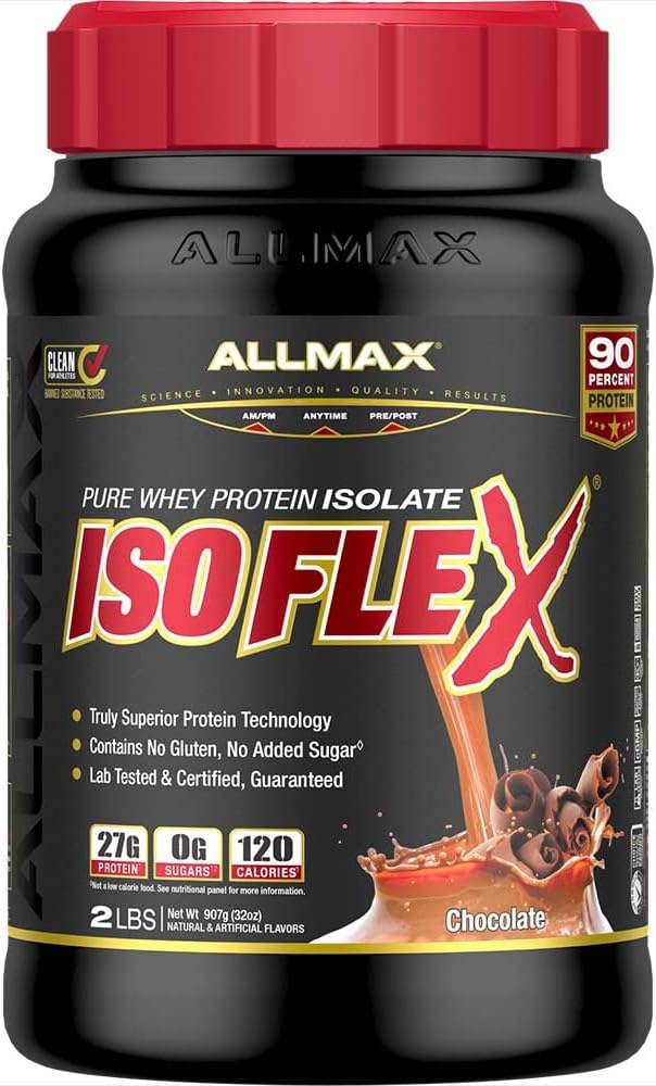 ALLMAX ISOFLEX Whey Protein Isolate, Chocolate - 2 λίβρες - 27 γραμμάρια πρωτεΐνης Per Scoop - Zero Fat & Sugar - 99% χωρίς λακτόζη - Χωρίς γλουτένη & χωρίς σόγια - Περίπου 30 σερβιέτες