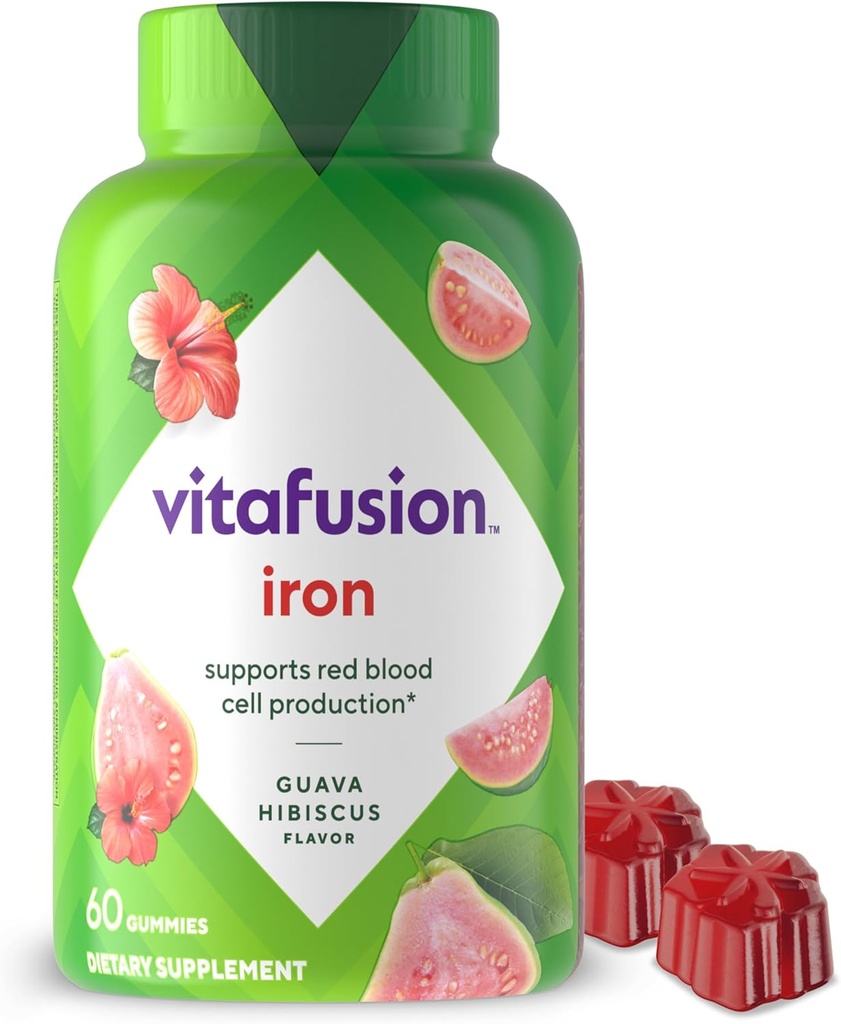 Vitafusion Σιδήρου Gummy συμπλήρωμα βιταμίνης, υποστηρίζει την παραγωγή ερυθρών κυττάρων αίματος *, Guava Hibiscus Γεύση, 30 εξυπηρετούν, 60 κόμης