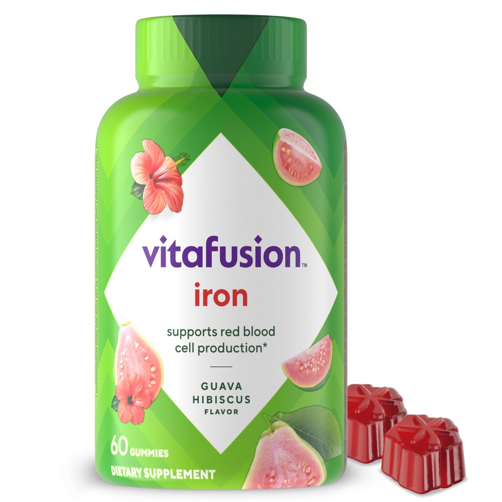 Vitafusion Σιδήρου Gummy συμπλήρωμα βιταμίνης, υποστηρίζει την παραγωγή ερυθρών κυττάρων αίματος *, Guava Hibiscus Γεύση, 30 εξυπηρετούν, 60 κόμης
