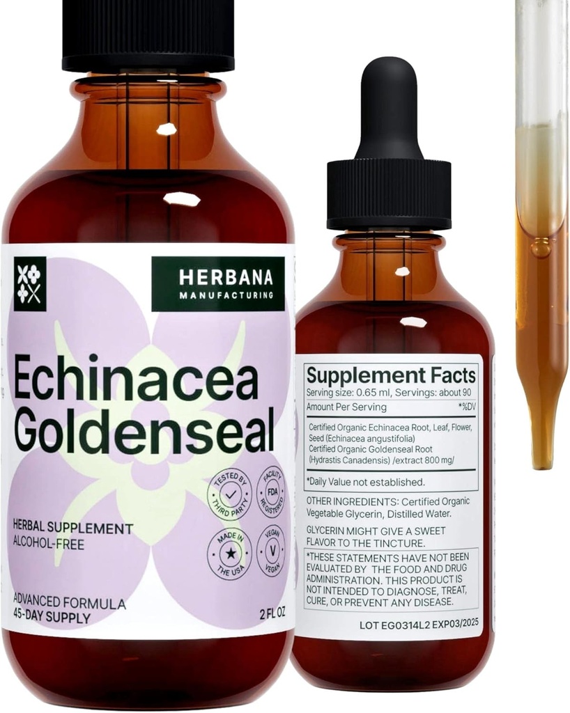 Echinacea και Goldenseal 2 fl oz Liquid Extract - Φυσικό συμπλήρωμα βοτάνων - ανοσοποιητικές σταγόνες υποστήριξης - Ενισχύστε τον ύπνο 