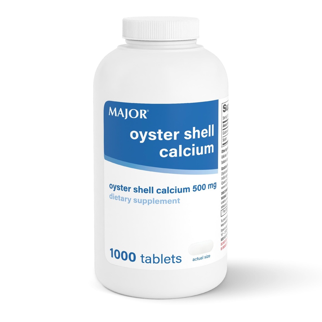 MAJOR Oyster Shell Calcium 500mg - ημερήσιο συμπλήρωμα διατροφής για την υγεία των οστών και την κοινή υποστήριξη, συμπλήρωμα ορυκτών για άνδρες και γυναίκες, χωρίς γλουτένη - 1000 δισκία (1 συσκευασία)