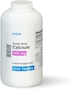 MAJOR Oyster Shell Calcium 500mg - ημερήσιο συμπλήρωμα διατροφής για την υγεία των οστών και την κοινή υποστήριξη, συμπλήρωμα ορυκτών για άνδρες και γυναίκες, χωρίς γλουτένη - 1000 δισκία (1 συσκευασία)