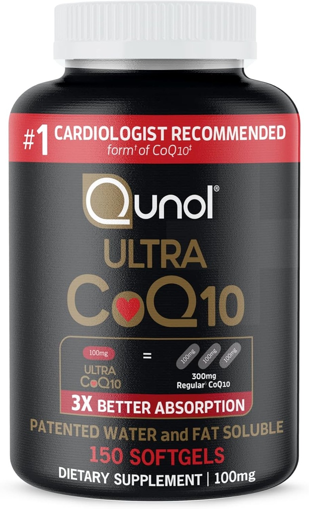 Qunol Ultra CoQ10 100mg Softgels- 3X Better Absorption Coenzyme Q10 Supplements - Antioxidant Supplement for Vascular and Heart Health & Energy Production - 5 Month Supply - 150 Count