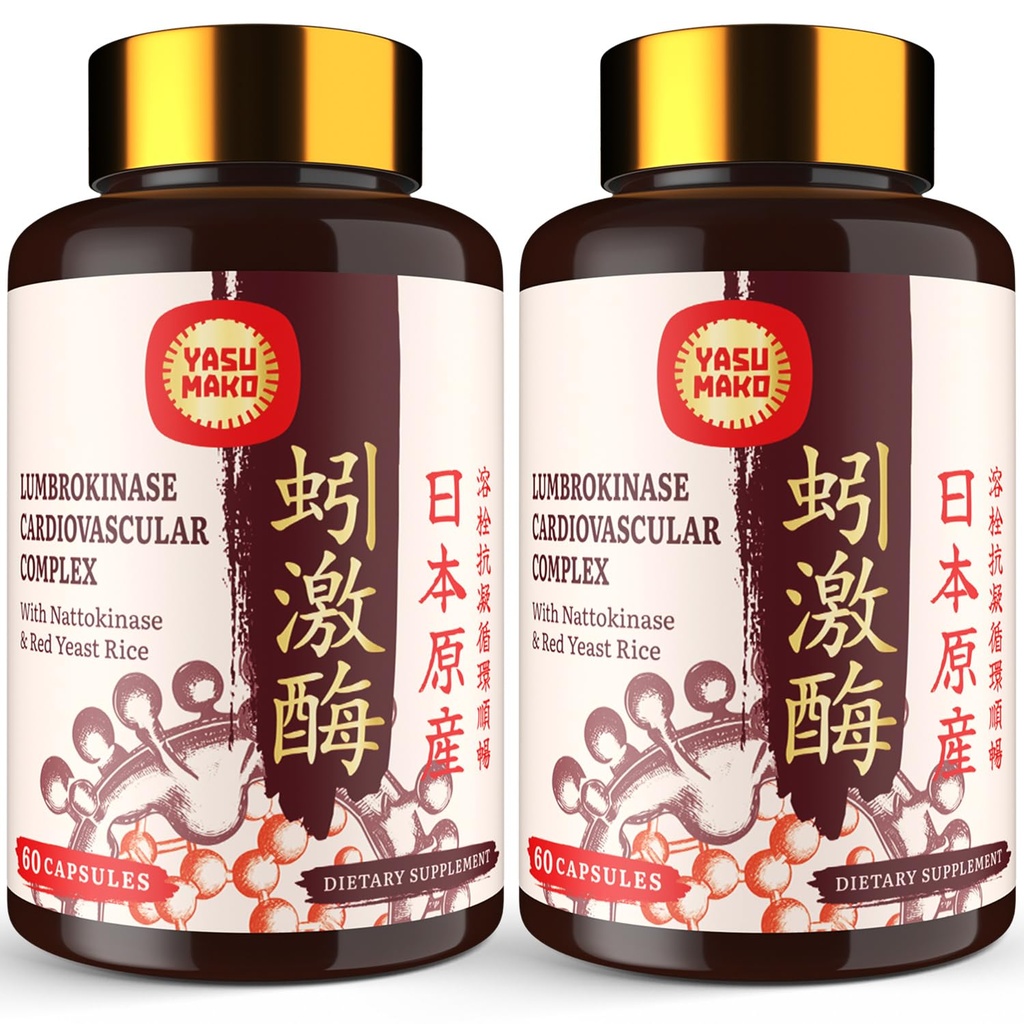 Lumbrokinase 100mg (Μέγιστη Δραστηριότητα 1.000.000 LKU), Nattokinase 100mg-2,000 FU Δραστηριότητας και Red Yeast Rice 300mg, Lumbrokinase Enzymes Συμπλήρωμα για Κυκλοφορικό, Γνωστικό,120 Κάψουλες (πακέτο του 2)