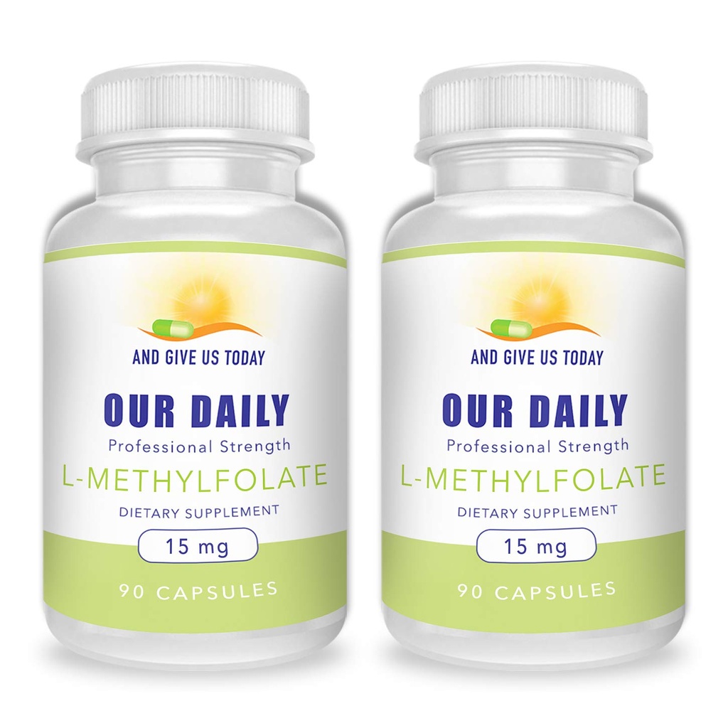 AND GIVE US TODAY OUR DAILY L-Methylfolate 15mg (2 Bottles) - 180 Capsules - Professional Strength Active Methyl Folate - 5-MTHF Supplement - Non GMO, Gluten Free, No Fillers