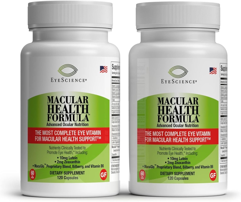 EyeScience – Macular Health Formula – 120 κάψουλες – Πλήρες συμπλήρωμα διατροφής για την υγεία των ματιών - Περιέχει λουτεΐνη, ζεαξανθίνη, βιταμίνη C, D, E & B6-2-Pack