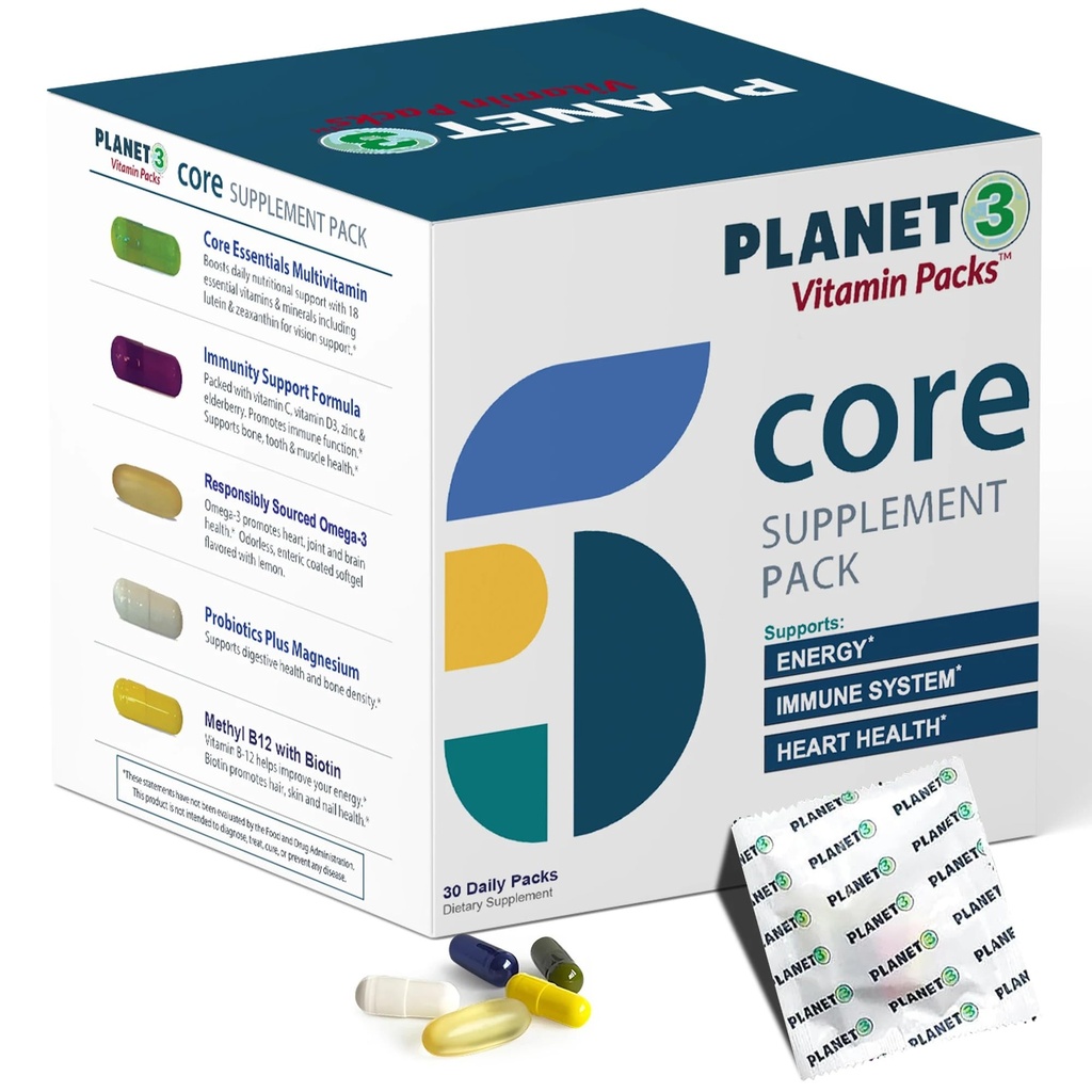 Daily Vitamin Packs for Men & Women – Ανοσοποιητική Υποστήριξη με Elderberry, Vitamin C, Zinc & D3 – Πολυβιταμίνη με Omega-3 για την Υγεία της Καρδιάς, Προβιοτικά, Methyl B12, Βιοτίνη, Λουτεΐνη & Ζεαξανθίνη – Planet 3