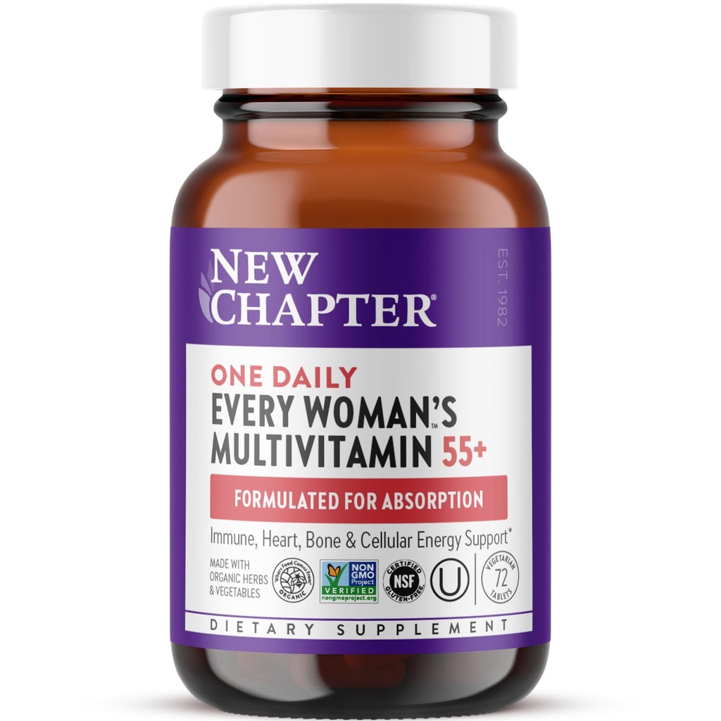 New Chapter Women’s Multivitamin 55+, Astaxanthin, B6, B12, D3, Vitamin C & Zinc, Immune, Heart, Cellular Energy, and Bone Support, Gentle on The Stomach, One Daily, Non-GMO, Gluten-Free, 72 Tablets