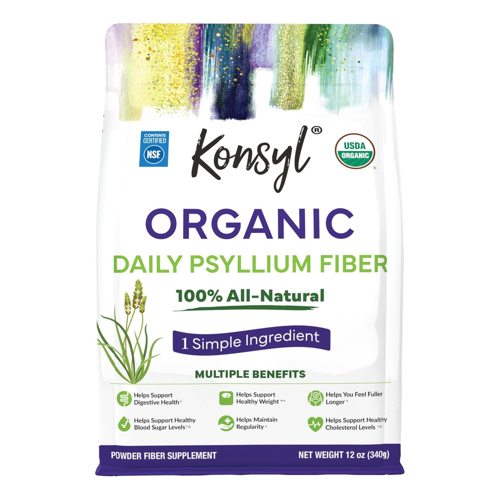Konsyl USDA Organic Psyllium Husk Powder - 12oz, 60 Servings, Natural Unflavored Soluble Dietary Fiber Supplement - Fiber Prebiotic for Digestive Support and Gut Health - Sugar Free, Keto & Vegan