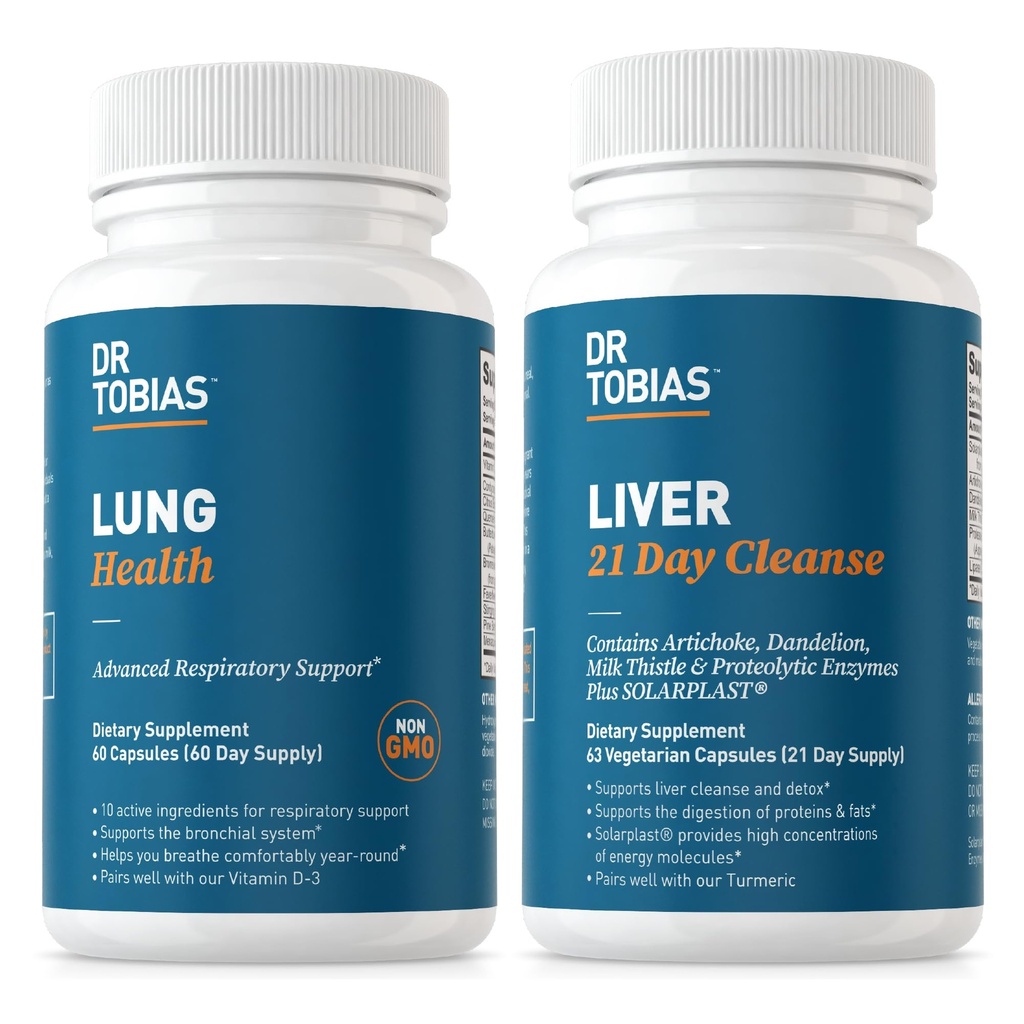 Dr. Tobias Lung Health & Liver 21 Ημέρα καθαρισμού για τον πνεύμονα και το συκώτι καθαρισμού & Detox με βιταμίνη C, Butterbur, Quercetin, Solarplast, Artichoke, Milk Thistle