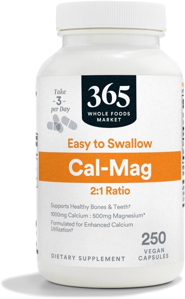 365 από το Whole Foods Market, Cal-Mag 2:1 Ratio, Easy-to-Swallow Vegan Κάψουλες, 250 Count