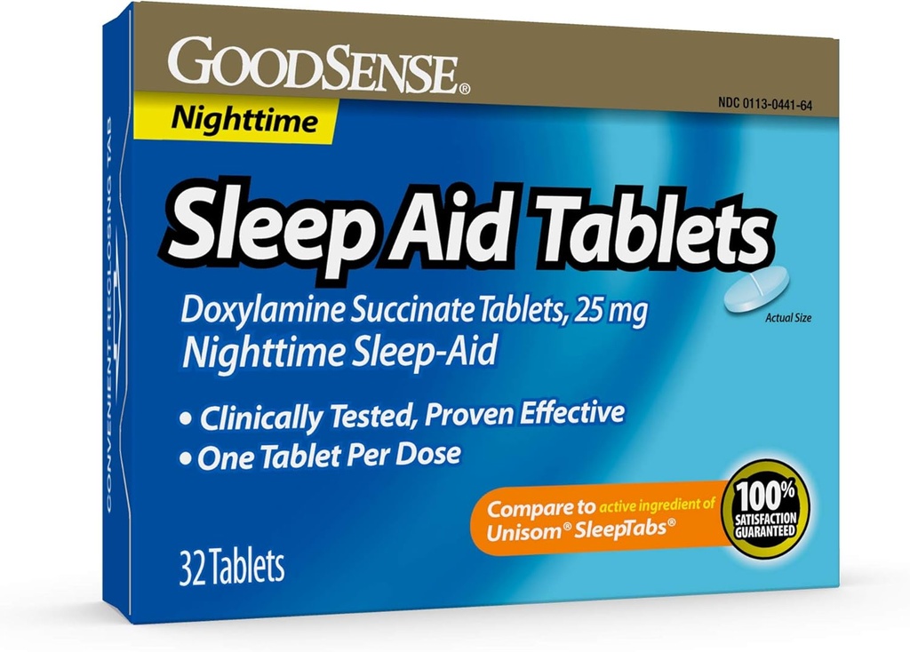 GoodSense Sleep Aid Δοξυλαμίνη Ηλεκτρικά δισκία, 25 mg, 32-αριθμό, Nighttime Sleep Aid to Help You Fall Sleep