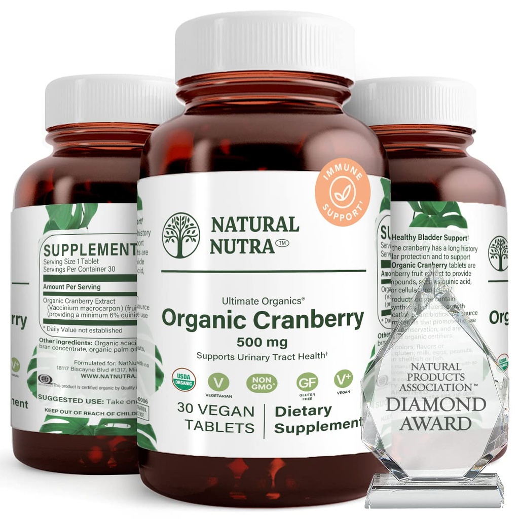 Natural Nutra Organic Cranberry Extract Supplement, Βοήθεια για την πρόληψη της ουρικής νόσου, Προάγει την υγεία των οστών, Βοήθεια για τη διατήρηση της υγείας της καρδιάς, Βελτίωση της πέψης, Προώθηση της υγείας του δέρματος, 30 δισκία, προμήθεια ενός μήνα