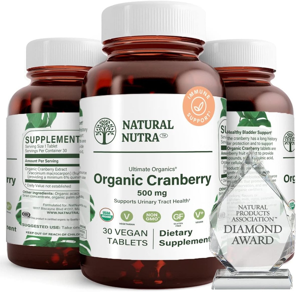 Natural Nutra Organic Cranberry Extract Supplement, Βοήθεια για την πρόληψη της ουρικής νόσου, Προάγει την υγεία των οστών, Βοήθεια για τη διατήρηση της υγείας της καρδιάς, Βελτίωση της πέψης, Προώθηση της υγείας του δέρματος, 30 δισκία, προμήθεια ενός μήνα