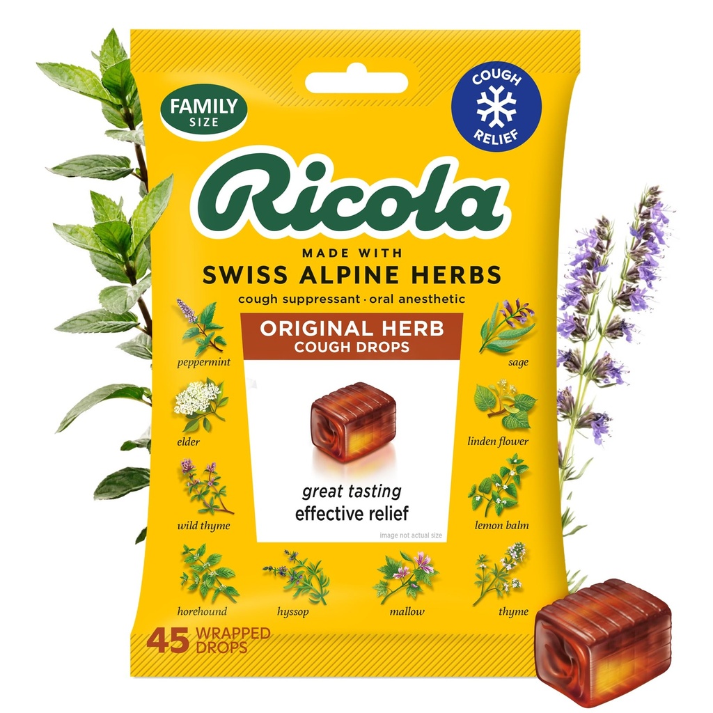Ricola Original Herb Cough Drops with Menthol - Cough and Sore Throat Relief - 45 Count - Herbal Throat Lozenges