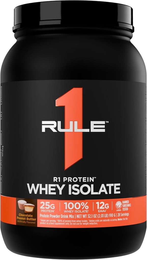 Άρθρο 1 R1 Πρωτεΐνη Whey Isolate - με 25g πρωτεΐνη & 6g BCAA Αποκλειστικά από Απομονωμένες & Υδρολυμένες Πηγές για την αποκατάσταση προπόνησης (2 Λίρες*, Σοκολάτα Φυστικοβούτυρο)