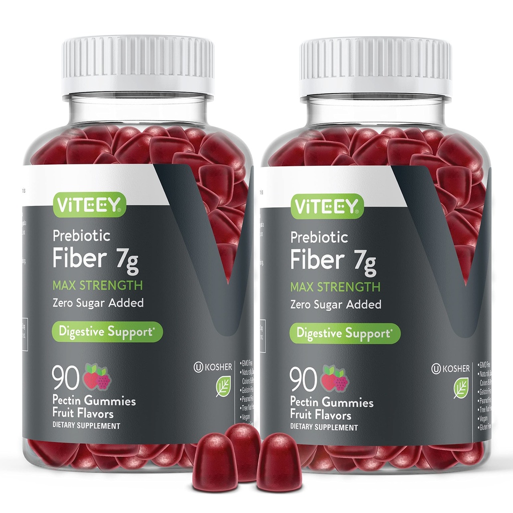 VITEEY Prebiotic Fiber Gummies for Adults, 7g - Gut Health & Digestive Soluble Fiprofit Gummies - Zero Sugar Added, Vegan, Gluten-Free - 180 Count