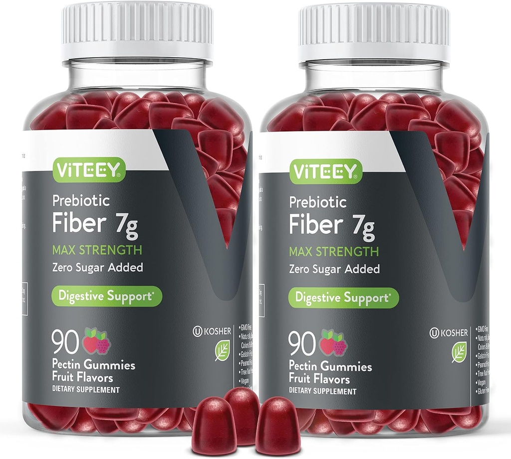 VITEEY Prebiotic Fiber Gummies for Adults, 7g - Gut Health & Digestive Soluble Fiprofit Gummies - Zero Sugar Added, Vegan, Gluten-Free - 180 Count