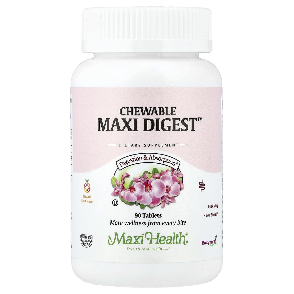 Maxi Health Chewable Digest - Φυσικό Digestive Ένζυμα με Bromelain και Ασβέστιο- Quick-Acting - 90 Chewables - Kosher - Υποστηρίζει Υγιεινή πέψη και κοινή άνεση για άνδρες και γυναίκες