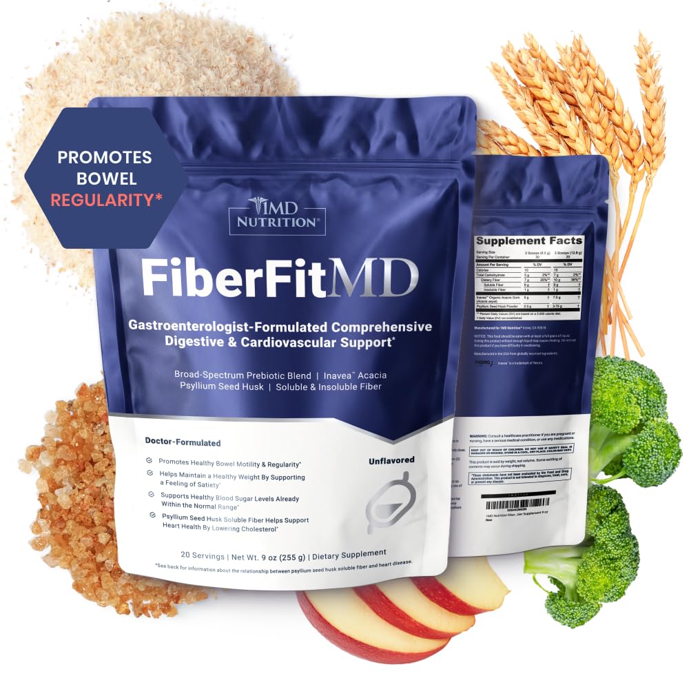 1MD Διατροφή FiberFitMD - για Poent Digestive & Καρδιαγγειακή Υποστήριξη - Συμπλήρωμα υγείας για γυναίκες & άνδρες - Υψηλή Fiber σκόνη - 30 ημέρες